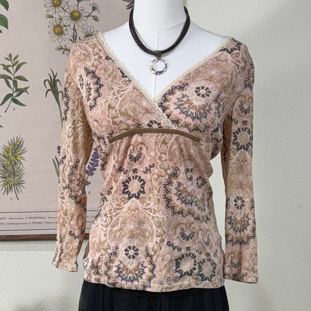 Y2k Pink Print Mesh Babydoll Top Whimsigoth Fairy Femme Dolly Gloomy Coquette M